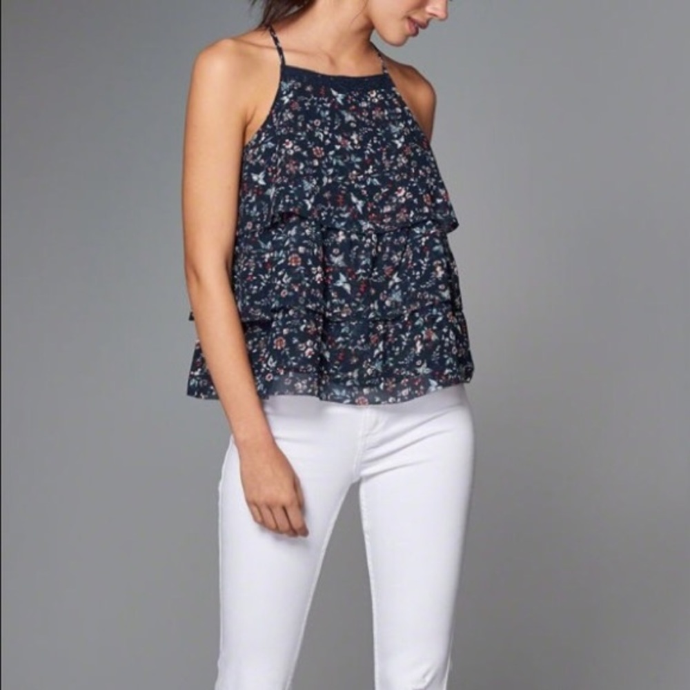 Abercrombie Floral Ruffle Navy Sleeveless Cami